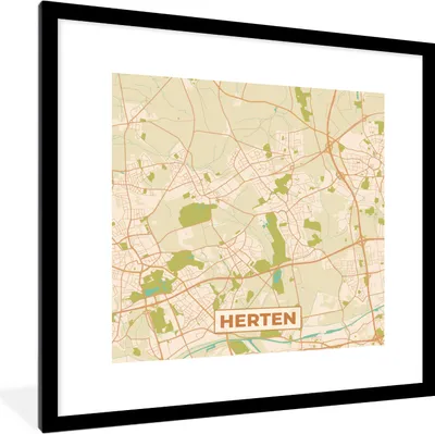 Produktbild von MuchoWow® Gerahmtes Poster Hirsch - Vintage - Karte - Stadtplan 40x40 cm - Poster mit Schwarzem Bilderrahmen Wandposter Rahmen Foto Bilder - Poster - Plakat im Rahmen