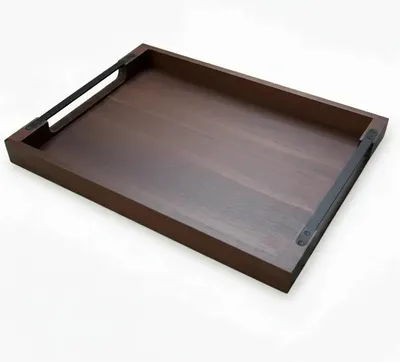 Image de Plateau de 48 x 38 cm, en bois d'acacia, avec des poignées, pour la cuisine