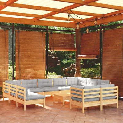 Produktbild von Möbel 12-tlg. Garten-Lounge-Set mit Grauen Kissen Kiefer Massivholz - Balkonmöbel 3097264