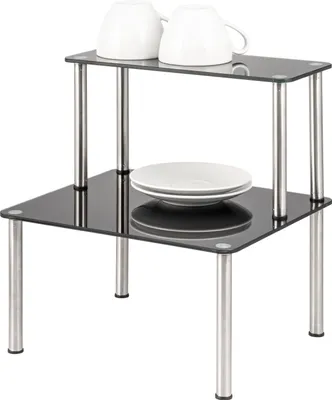 Image de bremermann Etagère en verre, étagère de cuisine 2 niveaux, verre/pieds en inox, noir