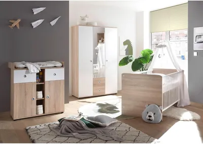 Obrázek produktu pro Sada nábytku do dětského pokoje - Nábytek do dětského pokoje - Dětský nábytek - Postýlka - Šatní skříň - Komoda - Vzhled dubu Sonoma