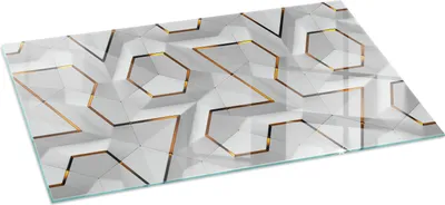 Zdjęcie produktu dla Szklany panel podłogowy 100x50 cm - Szklany panel kominkowy - Szklany panel kominkowy - Szkło ochronne - Panel przeciwiskrowy - Szklany panel podłogowy ognioodporny - Panel chroniący przed ciepłem - Ochrona podłogi wykonana ze szkła - Geometryczny wzór 3D