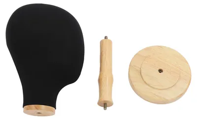 Zdjęcie produktu dla Manekin głowy – stojak na peruki, kapelusze i okulary – głowa do ekspozycji – wysokość 26 cm – drewniana podstawa 16 cm – kolor czarny