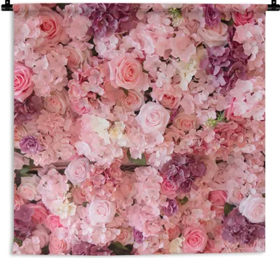 Produktbild von MuchoWow® Wandteppich Wandbehang Blumen - Rosa - Rosen 90x90 cm Tapisserie Dekoration Wandtuch - Wandaufhänger