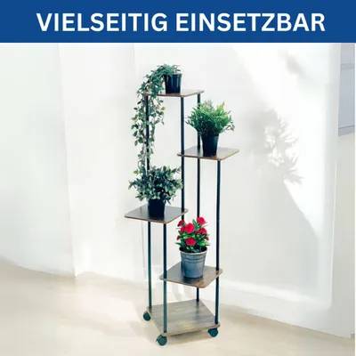 Image de DanDiBo Escalier pour fleurs Indoor Métal Noir 5 étages 96580 Étagère pour fleurs Support pour plantes Moderne Support pour fleurs Design