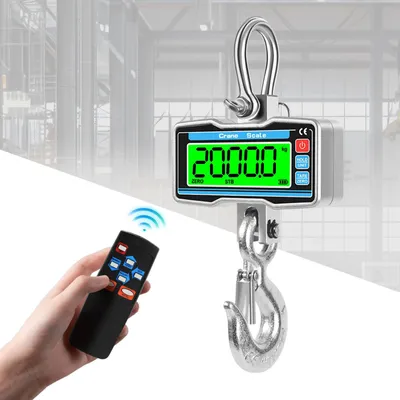 Produktbild von Digitale Hängewaage - Kranwaage 2000 kg - Mit Fernbedienung - LCD-Display - Elektronisch - Batterie enthalten - Tragbar