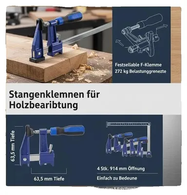 Obrázek produktu pro Zdvihové svorky, rozpon 914 mm, nosnost 272 kg, hloubka 63,5 mm, materiál: litina a uhlíková ocel, svorky s aretačním mechanismem