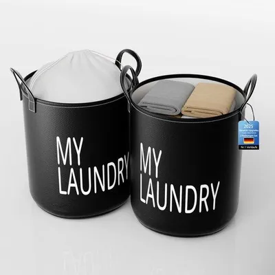Image de Lot de 2 grands paniers à linge, en toile noire