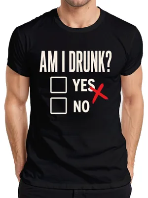 Productafbeelding van Ben ik dronken? Ja / Nee. Grappig, alcohol, drinken, cadeau, mannen T-shirt, zwart, maat M