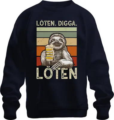 Produktbild von LÖTEN DIGGA Faultier Bier Retro Vintage lustig Party Geschenk Uni Sweatshirt Pullover, Navy, M