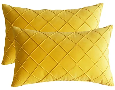 Image de Omgoods - Ensemble de 2 housses de coussin en velours, 30x50 cm, jaune foncé