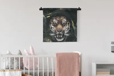 Produktbild von MuchoWow® Wandteppich Wandbehang Tiger - Blumen - Kleidung 60x60 cm Tapisserie Dekoration Wandtuch - Dekorationen - Wand Decke