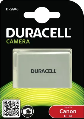 Produktbild von Duracell DR9945 LP-E8 Lithium Ionen (Li-Ion) Akku für Digitale Kamera, 1020 mAh Kapazität, Akkutyp Canon LP-E8