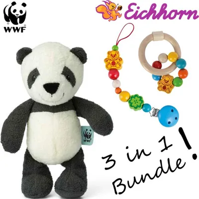 Produktbild von Eichhorn Schnullerkette, Beißring und WWF Panda Plüschtier Stofftier