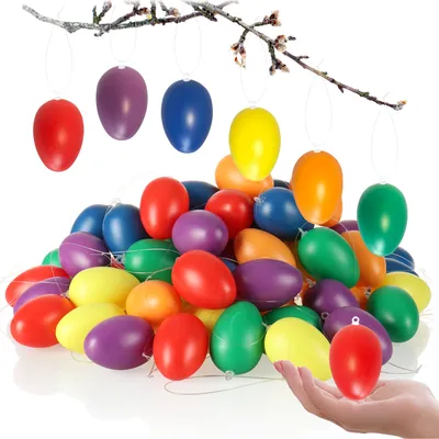 Produktbild von com-four® 60x Ostereier zum Aufhängen - Osterdeko in schönen leuchtenden Farben - Hänge-Deko für den Osterstrauß - Größe: 6 cm