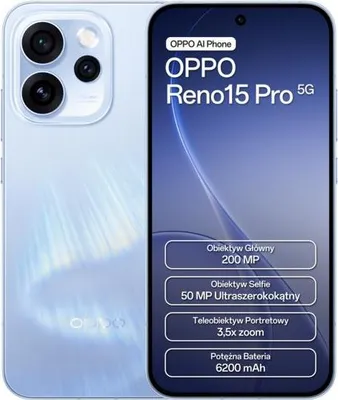 Immagine prodotto di OPPO Reno15 Pro 5G AI Smartphone, Tripla fotocamera 200+50+50MP, Selfie 50MP, Display 6.32” 120HZ AMOLED FHD+, 6200mAh, RAM 12GB(Esp4GB/8GB/12GB)+ROM 512GB [Versione Italia], Aurora Blue