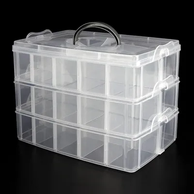 Image de Grandes boîtes de rangement à compartiments pour petites pièces, 30 compartiments, empilables, boîtes de rangement transparentes en plastique pour jouets, bijoux, cosmétiques et accessoires
