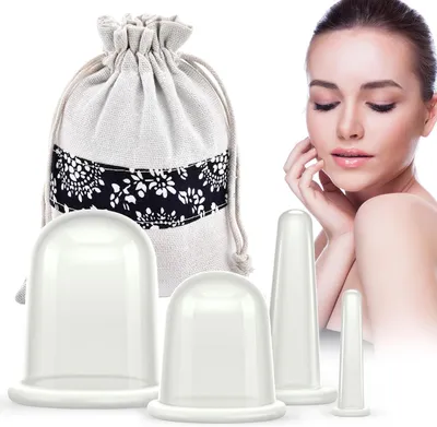 Image de Ensemble de ventouses en silicone, 4 pièces, appareil de massage anticellulite, en silicone transparent, pour le corps et le visage