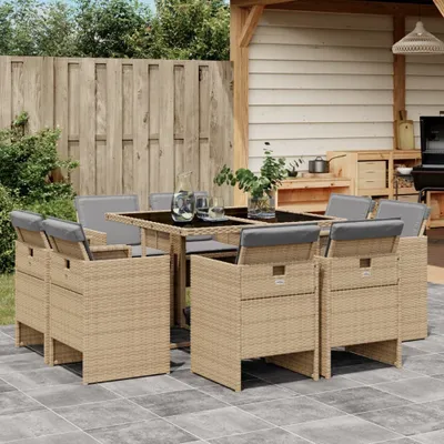 Image de Maison Exclusive - Ensemble à manger de jardin et coussins 9 pcs mélange beige