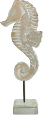 Produktbild von Holz Skulptur Seepferdchen 13 x 34cm weiß-braun Dekofigur Tisch-Deko Maritim Mediterran Meeresdeko