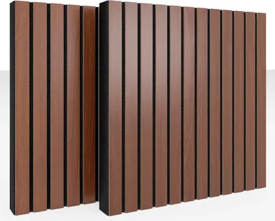 Obrázek produktu pro Balení po 2 kusech – akustický panel s lamelami | 50 x 50 x 5 cm | Absorpce zvuku – difúze – odraz – zvuková izolace | [SLATO | ořech]