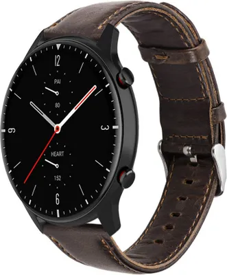 Produktbild von Strap-it Amazfit GTR 2 Lederarmband (Dunkelbraun)
