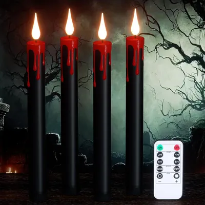 Produktbild von Elektrische LED Stabkerzen mit Fernbedienung, 6er Set batteriebetriebene Kerzen mit Timer und Dimmfunktion, Halloween Dekoration