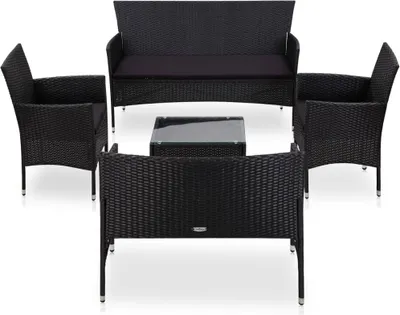 Produktbild von 5-tlg. Garten-Lounge-Set - Sitzgruppe - mit Auflagen Poly Rattan Schwarz - Gartenmöbelset CC26430