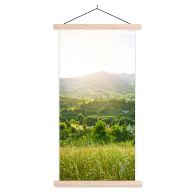 Produktbild von MuchoWow® Textilposter Wald - Landschaft - Sonne - Natur - Sonnenaufgang 40x80 cm mit holzfarbenen Rahmen - Wohnzimmer