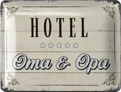 Produktbild von LANOLU retro Blechschild Pension Oma und Opa Schild, Hotel Oma und Opa Geschenke, Geschenk für Großeltern, vintage Metallschild 15x20cm