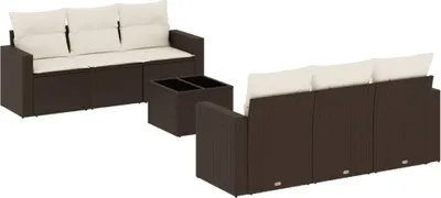 Zdjęcie produktu dla vidaXL 7-częściowa sofa ogrodowa z poduszkami z brązowego polirattanu