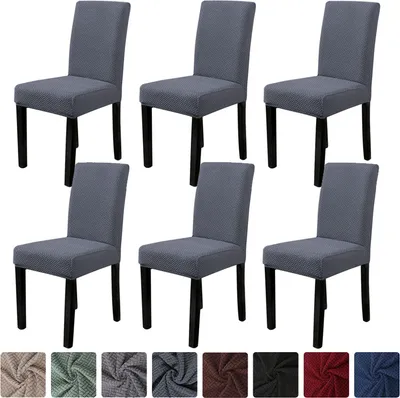 Produktbild von LiveGo Stuhlhussen, Stretch Abnehmbare Waschbar Stuhlbezug Elastischer für Esszimmerstühle Stuh,Esszimmer (6er,Grau)