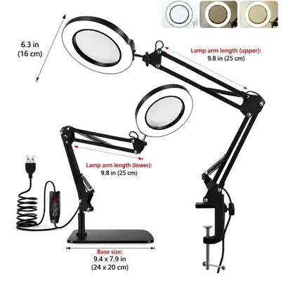 Produktbild von Lupe mit Licht - LED-Lupenlampe - 15-fache Vergrößerung - 3 Lichtfarben - 5 Farbtemperaturen - 10 Helligkeitsstufen - USB - Flexibler Arm