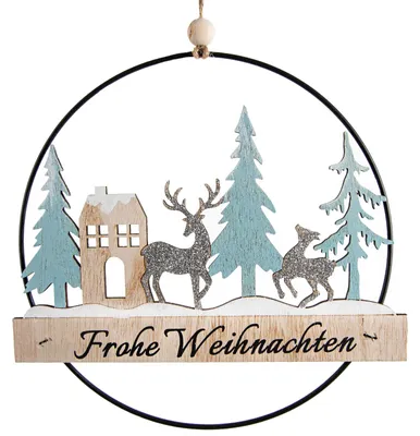 Holz-Türkranz Frohe Weihnachten Ø 20 cm hellblau natur