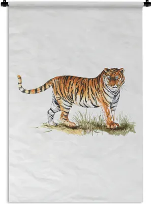 Produktbild von MuchoWow® Wandteppich Wandbehang Tiger - Weiß - Bild 60x90 cm Tapisserie Dekoration Wandtuch - Foto-Teppich - Abwaschbar