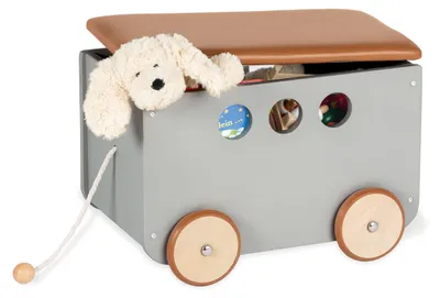 Produktbild von Pinolino Spielzeugkiste mit Rollen 'Jim', grau Lackiert: MDF, grau lackiert und Kunstleder, braun
