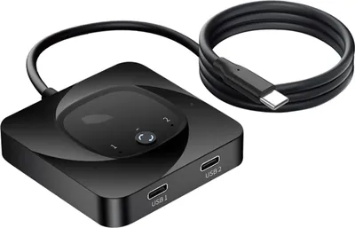 Image de Commutateur USB C bidirectionnel Commutateur KVM USB C 2 ordinateurs 8K@60Hz Support HDR 10Gbps Transfert de données PD 100W Chargement 2 câbles USB-C inclus Connecter Tablette Téléphone Écran