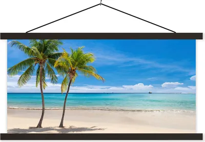 Produktbild von MuchoWow® Textilposter Strand - Boot - Meer 150x75 cm mit schwarzem Rahmen - Posterleiste
