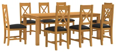 Image de Ensemble de salle à manger vidaXL, 9 pièces, noir, bois massif chêne