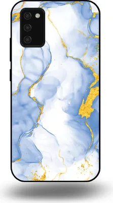 Produktbild von Smartphonica Handytasche passend für Samsung Galaxy A03s mit Hellblau Gold Marmor Print - TPU Backcover Case Hellblau Gold Marmor Design
