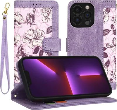 Produktbild von Techsuit FlipCraft Book Wallet Klapphülle mit Kabel für Apple iPhone 13 Pro - Mysterious Purple