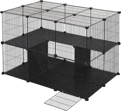 Obrázek produktu pro Happyment Animal Run Meri Meri - XXL Ren Deluxe - výškově nastavitelný - vnitřní - pro malá zvířata, koťata, štěňata - černý - 70x70x105cm - 38 panelů