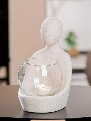 Obrázek produktu pro Svícen Gilde, materiál: sklo, keramika, barva: bílá, balení: 2 kusy, výška: 19,50 cm, šířka: 14,50 cm, hloubka: 11,00 cm, kód: 58774