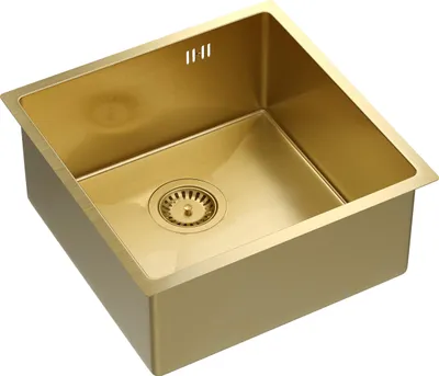 Produktbild von QUADRON Spülbecken 1-Becken Spüle | Größe: 44 x 44 x 20,5 cm | ANTHONY 50 | Küchenspüle Edelstahlspüle mit Siphon | Gold Pvd