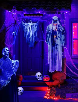 Image de Halloween Lumière d'épouvante Décoration Éclairage fantôme Jardin Fête Effet maison hantée Guirlande, Couleur : Noir