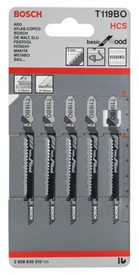 Obrázek produktu pro Bosch 2 608 630 310, List pro přímočarou pilu, Dřevo, Vysokouhlíková ocel, 2 mm, 8,3 cm, 5 kusů