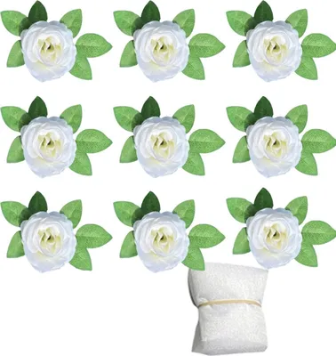 Produktbild von Set 9 cremefarbene Rosen mit Schleife Hochzeitsdeko künstlich für Auto