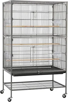 Immagine prodotto di Gabbia per uccelli, voliera con 2 porte, casa per uccelli, gabbia con 4 ruote, voliera per roditori, altezza 131 cm