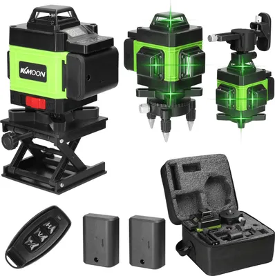 Image de Niveau laser KKmoon 4D avec 16 lignes, auto-nivellement à 3°, batterie lithium rechargeable par USB, niveau avec inclinaison verticale et horizontale