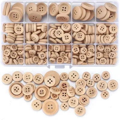 Obrázek produktu pro Sada dřevěných knoflíků, 275 kusů, hnědá, na šití